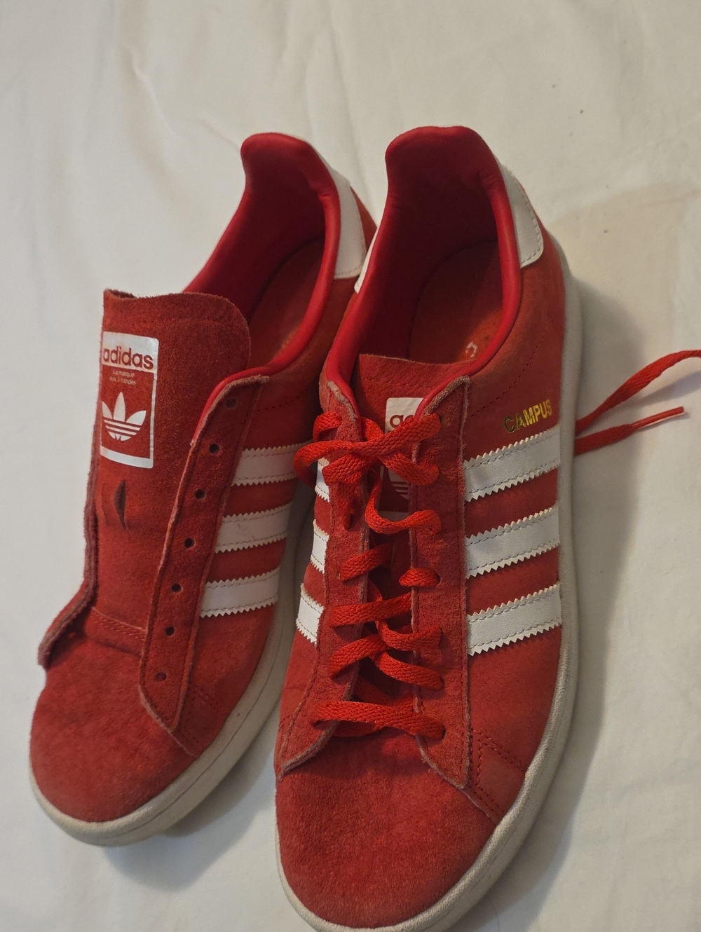 adidas Red Suede Campus Sneakers with White Stripes